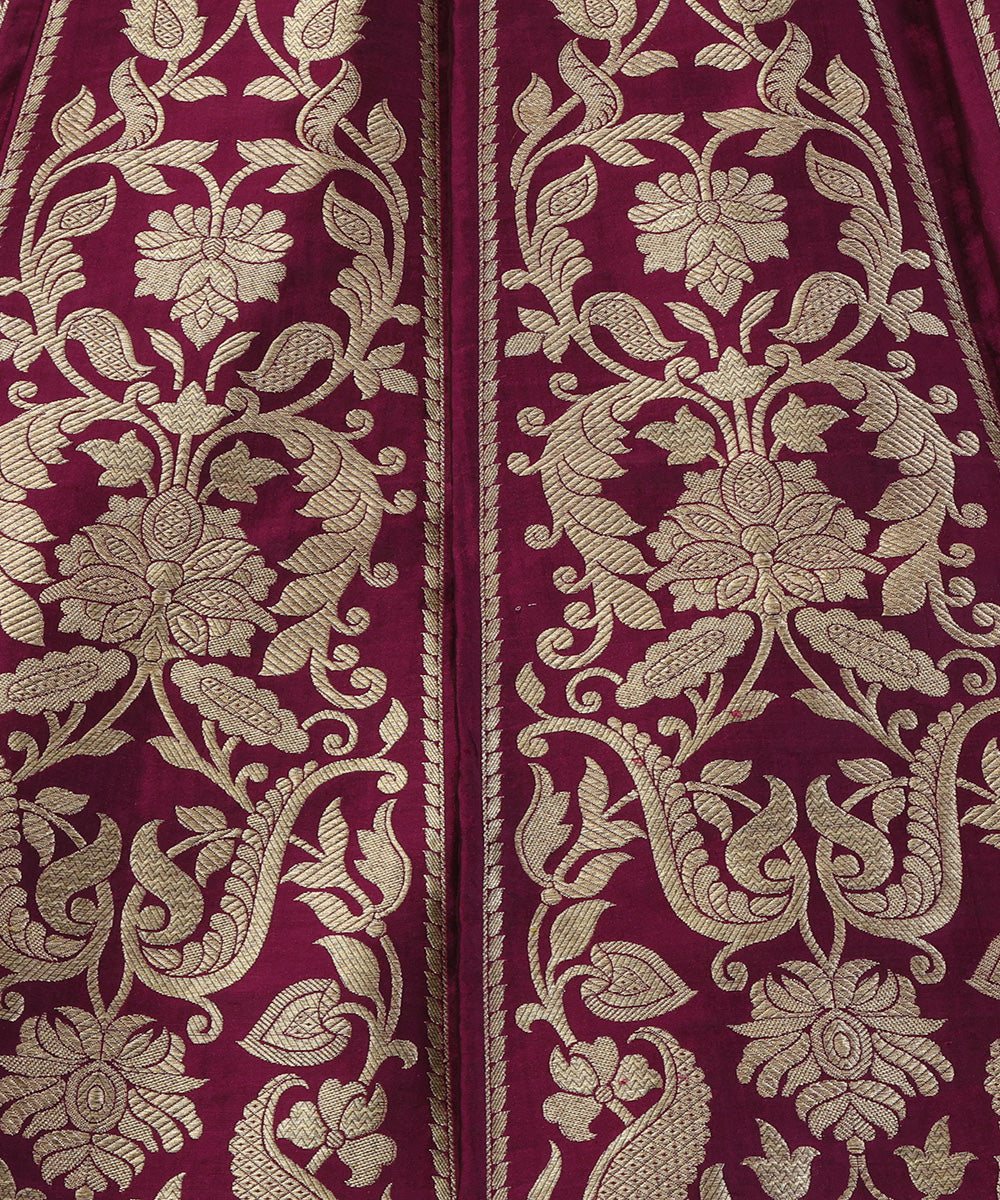 Purple_Handloom_Pure_Katan_Silk_Banarasi_Lehenga_With_Mehraab_Jaal_WeaverStory_04