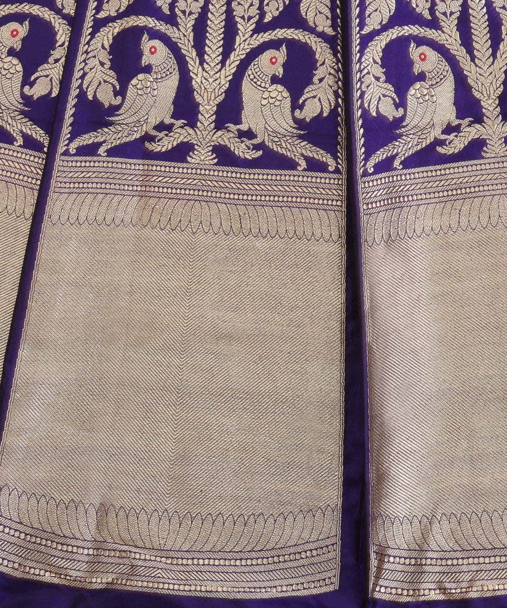 Purple_Handloom_Pure_Katan_Silk_Kadhwa_Banarasi_Lehenga_With_Parrots_WeaverStory_03