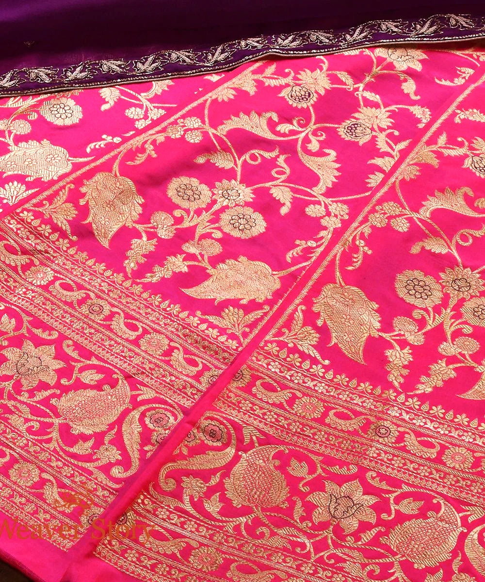 Pink Handloom Kadhwa Meenakari Katan Silk Banarasi Lehenga