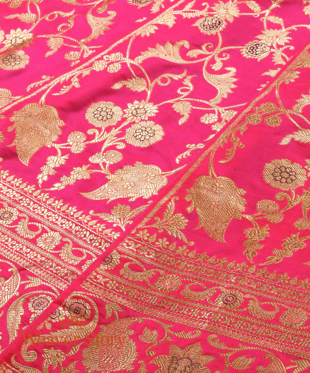 Pink Handloom Kadhwa Meenakari Katan Silk Banarasi Lehenga