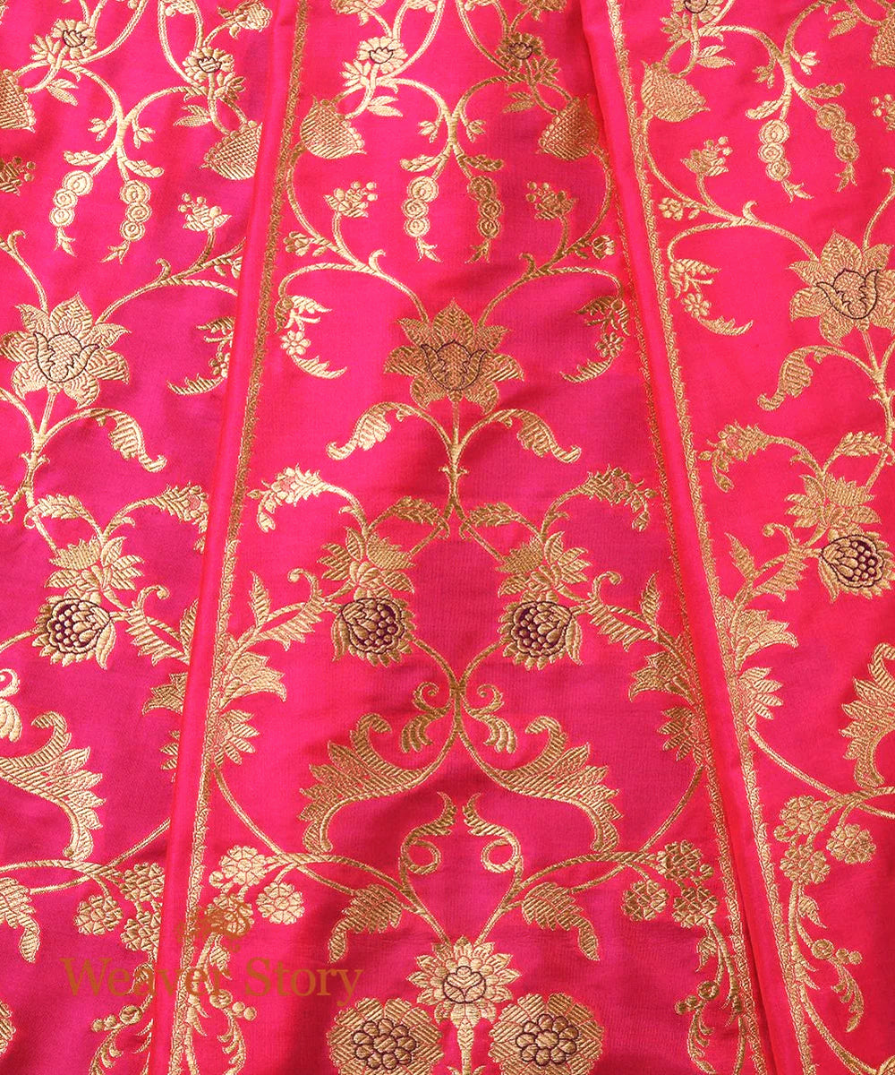 Pink Handloom Kadhwa Meenakari Katan Silk Banarasi Lehenga