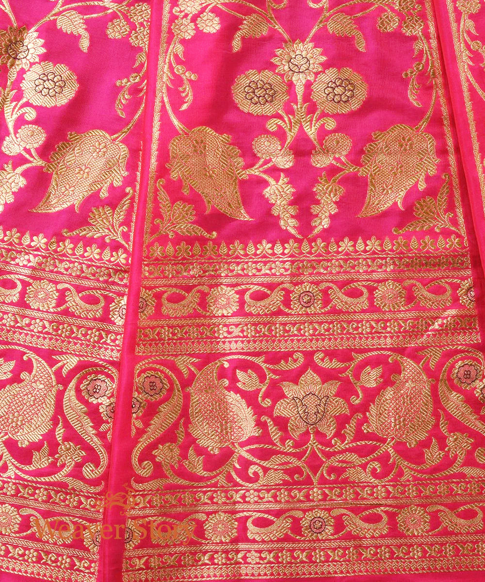 Pink Handloom Kadhwa Meenakari Katan Silk Banarasi Lehenga