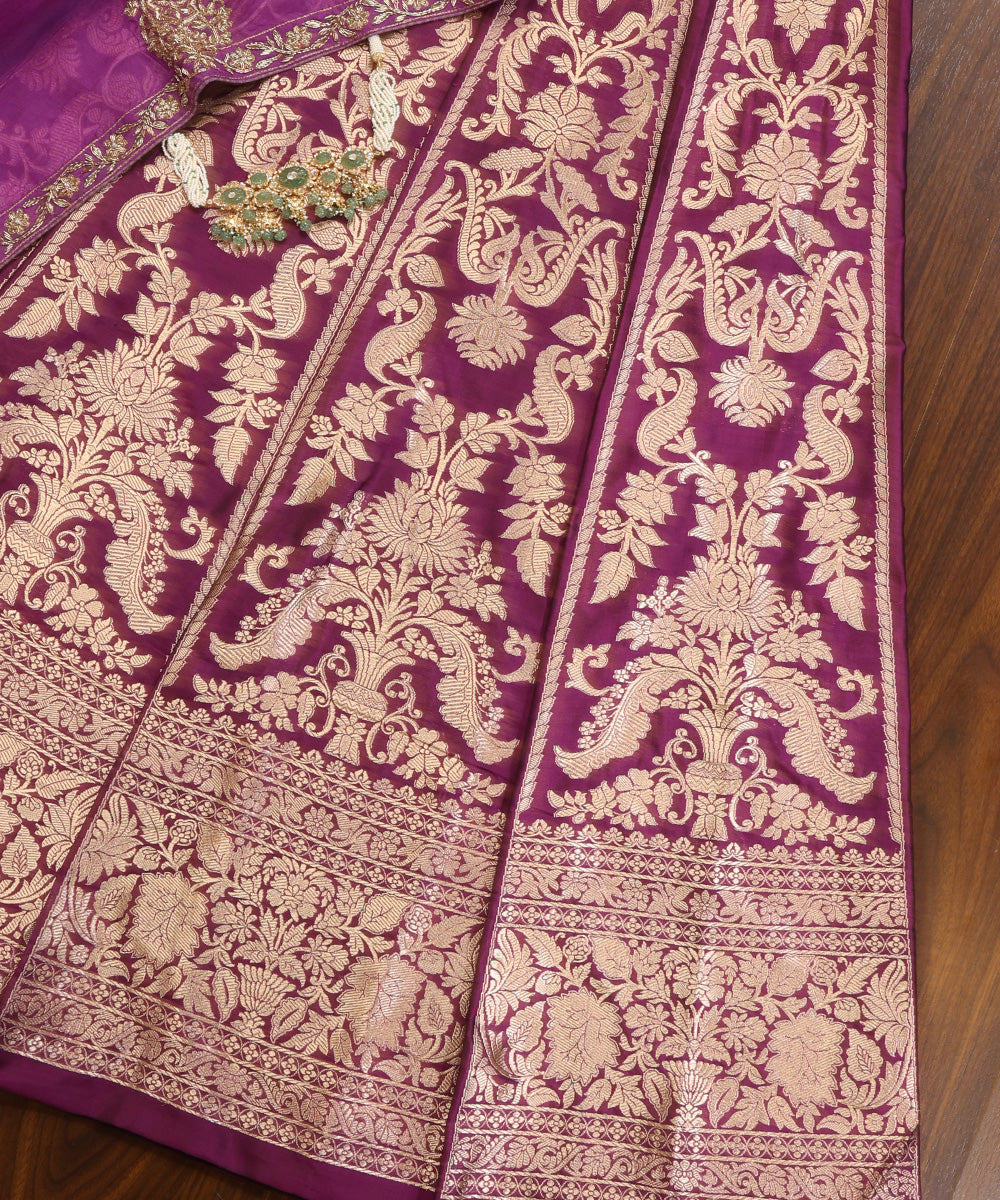 Purple_Handloom_Pure_Katan_Silk_Banarasi_Lehenga_With_Mehraab_Jaal_WeaverStory_01