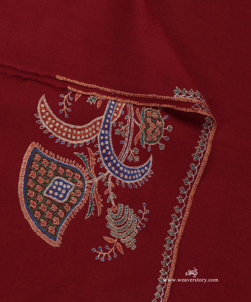 Red_Pure_Pashmina_Shawl_With_Border_On_Palla_WeaverStory_05