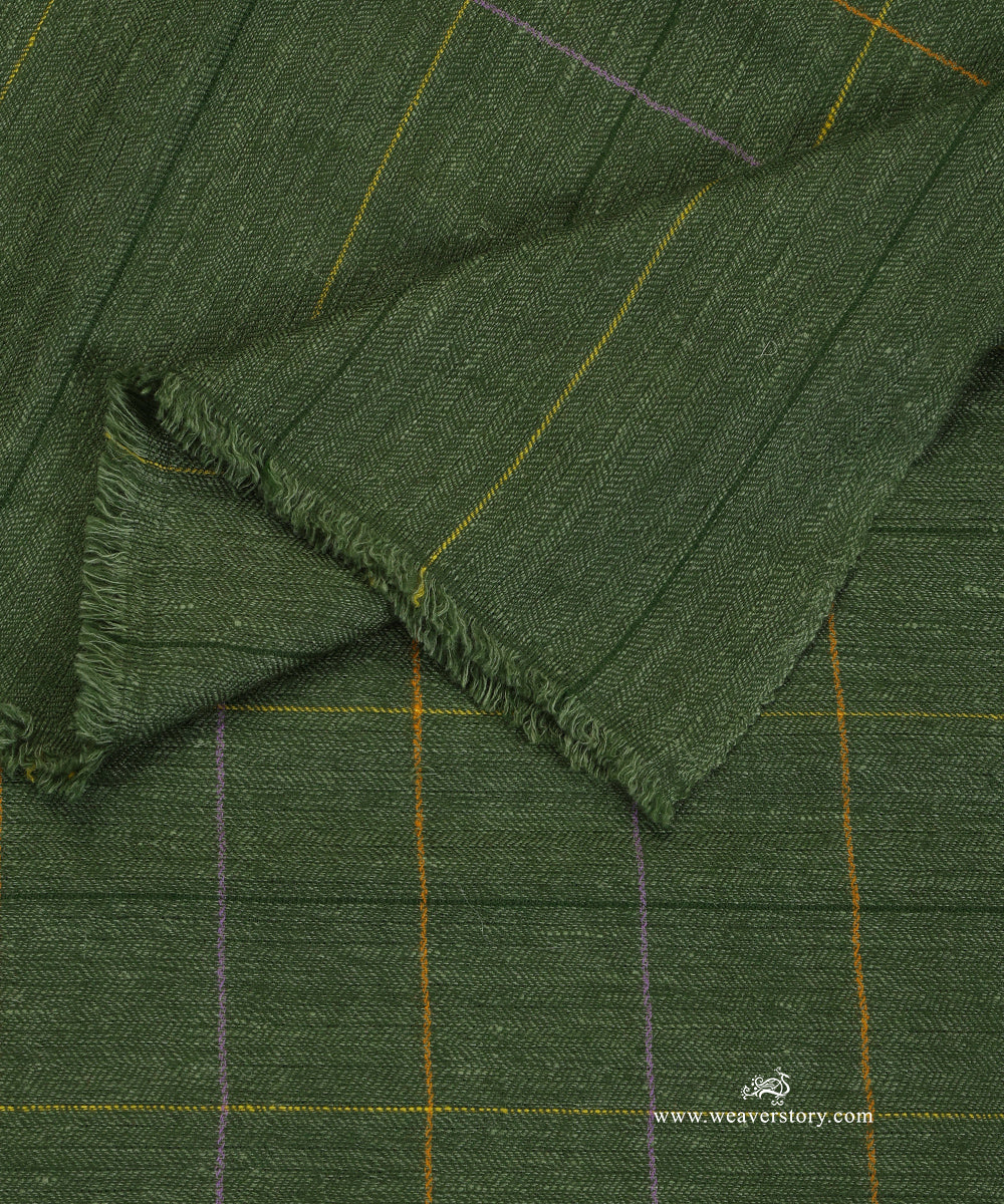 Green_Pure_Pashmina_Shawl_With_Ikat_Weaving_With_Checks_WeaverStory_05