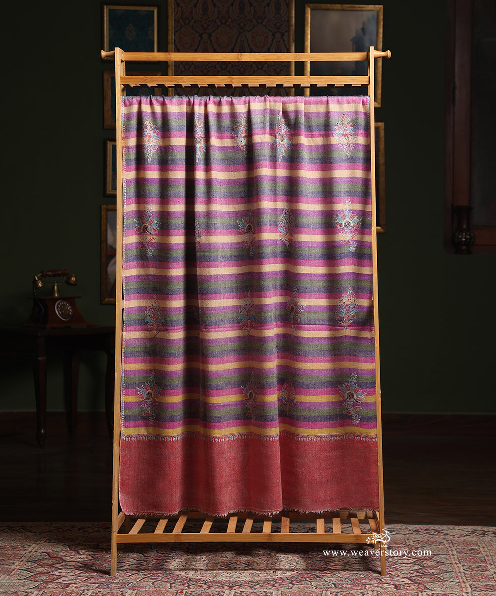 Multicoloured_Striped_Pure_Pashmina_Shawl_With_Ikat_Weaving_And_Soznikari_Booti_WeaverStory_02