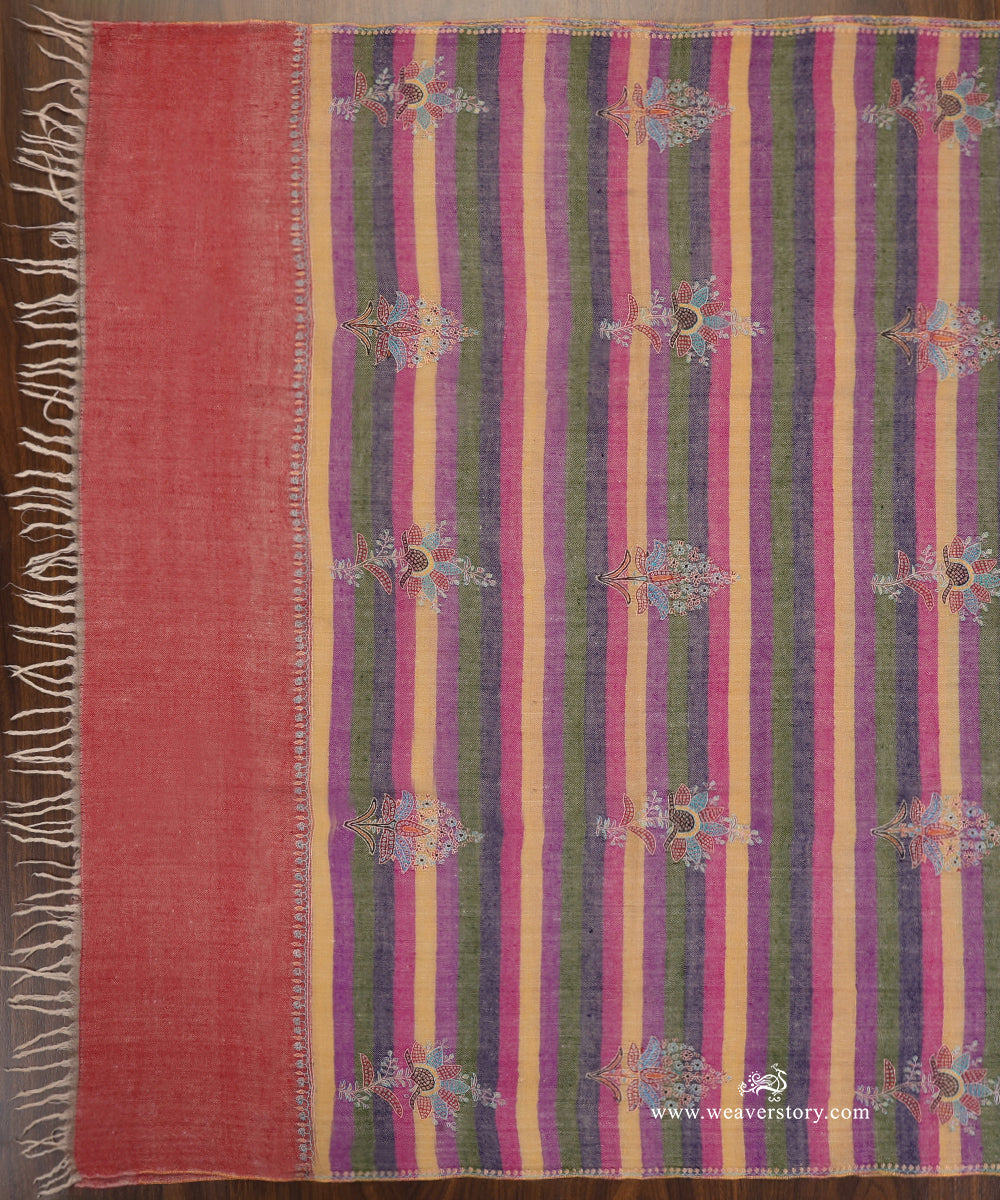 Multicoloured_Striped_Pure_Pashmina_Shawl_With_Ikat_Weaving_And_Soznikari_Booti_WeaverStory_03
