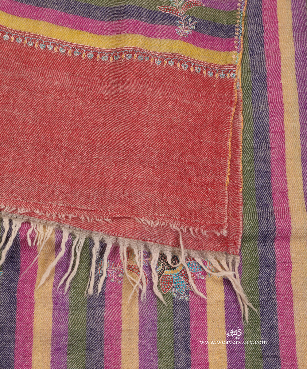 Multicoloured_Striped_Pure_Pashmina_Shawl_With_Ikat_Weaving_And_Soznikari_Booti_WeaverStory_05