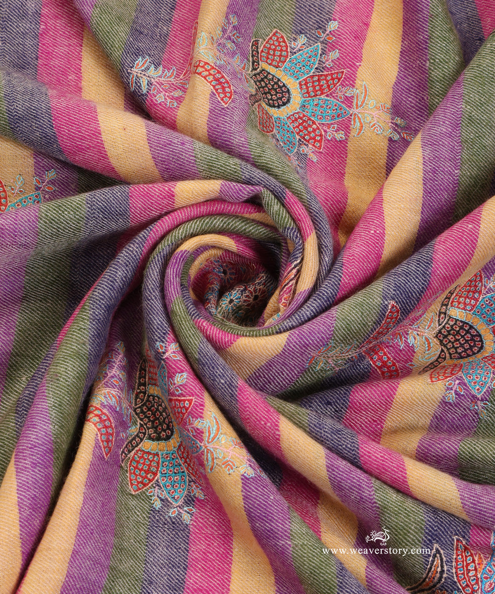 Multicoloured_Striped_Pure_Pashmina_Shawl_With_Ikat_Weaving_And_Soznikari_Booti_WeaverStory_06