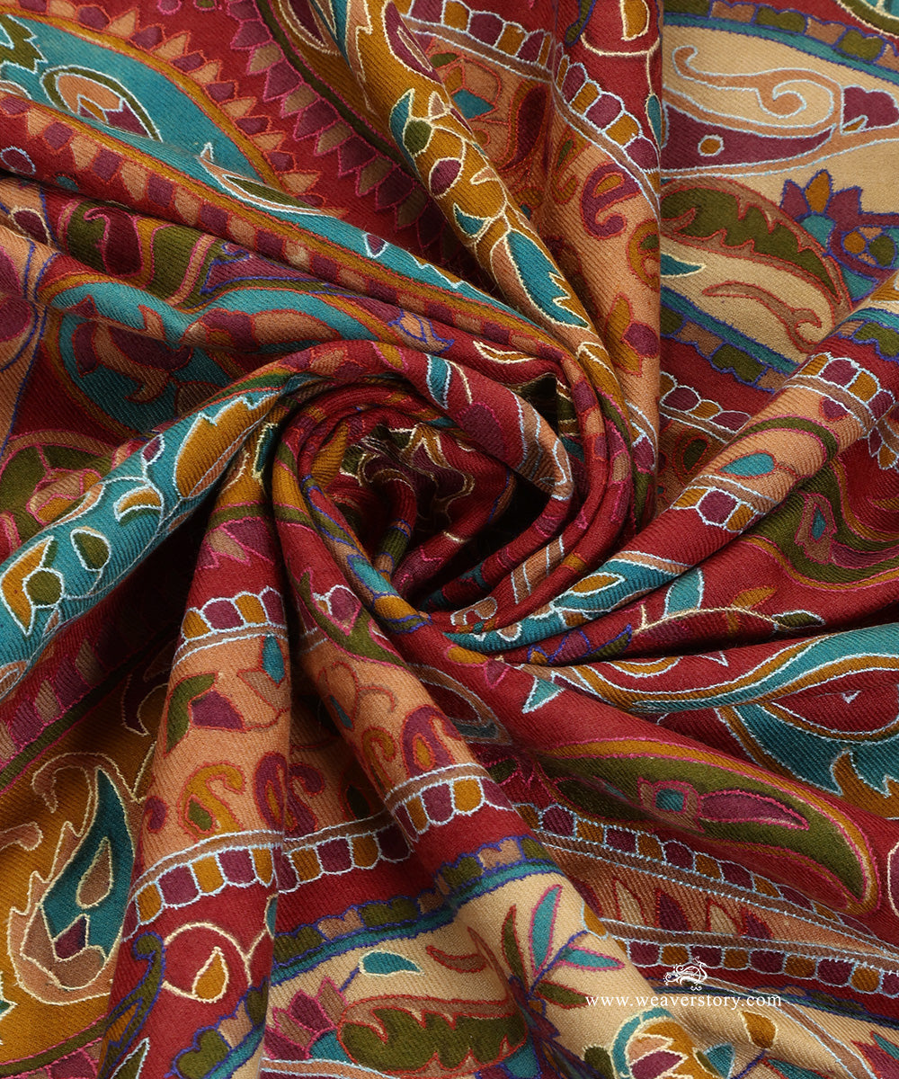 Multicolour_Kalamkari_Jamawar_Pure_Pashmina_Shawl_With_Paper_Mache_WeaverStory_06