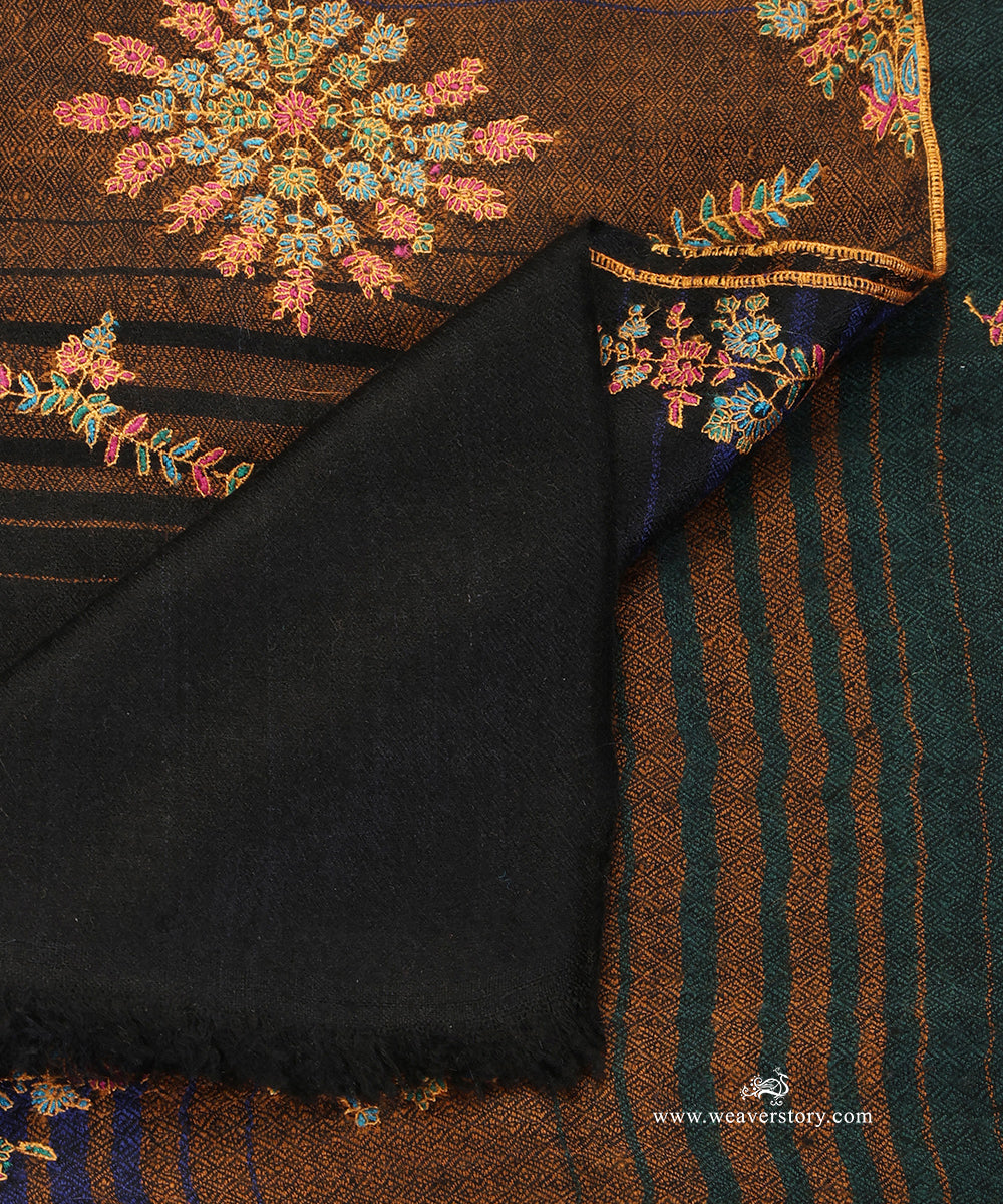 Blue_And_Brown_Pure_Pashmina_Shawl_With_Ikat_Weaving_And_Soznikari_Booti_WeaverStory_05