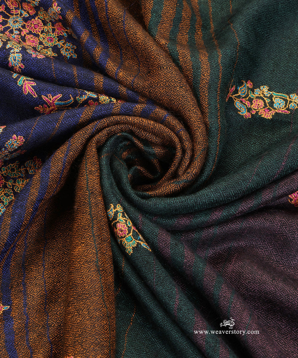 Blue_And_Brown_Pure_Pashmina_Shawl_With_Ikat_Weaving_And_Soznikari_Booti_WeaverStory_06