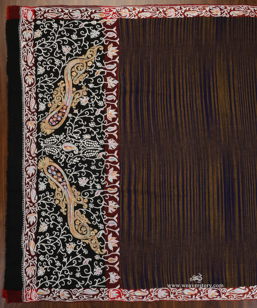 Blue_Striped_Pure_Pashmina_Shawl_With_Ikat_Weaving_And_Tilla_Border_WeaverStory_03
