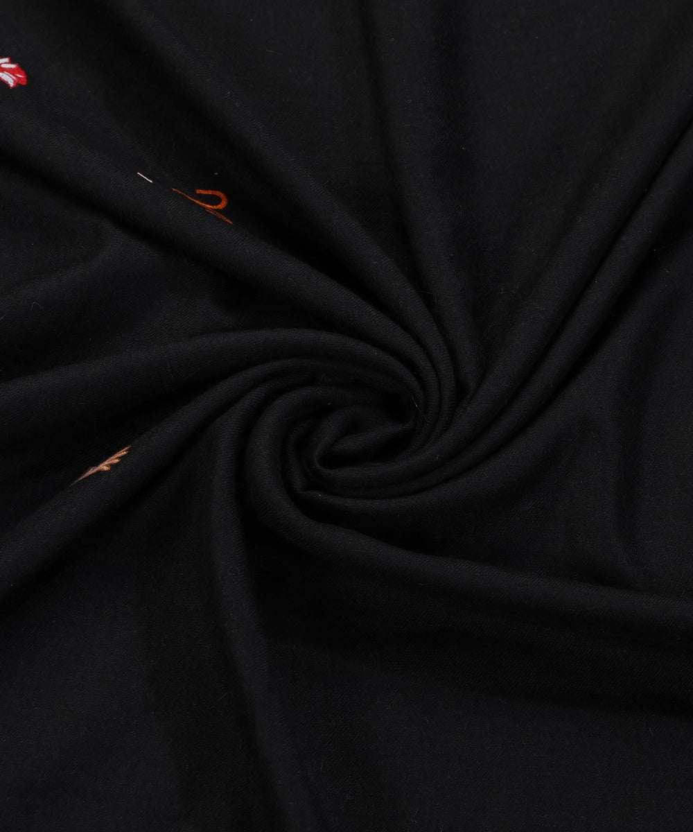 Black Handwoven Pure Pashmina Shawl With Soznikari Booti Design Shawls