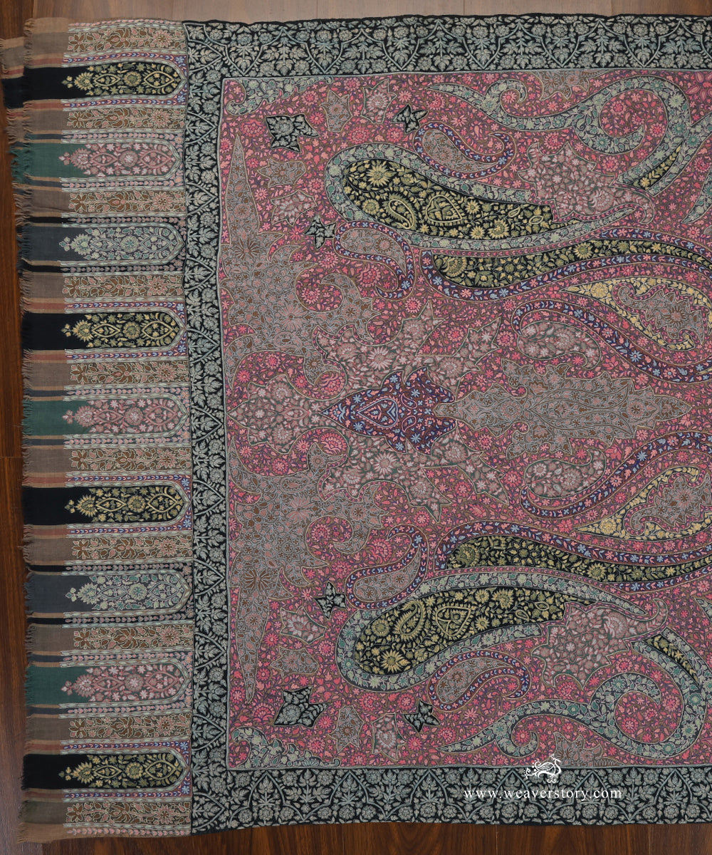 Black_Handwoven_Unisex_Pure_Pashmina_Shawl_With_Kalamkari_And_Soznikari_WeaverStory_02