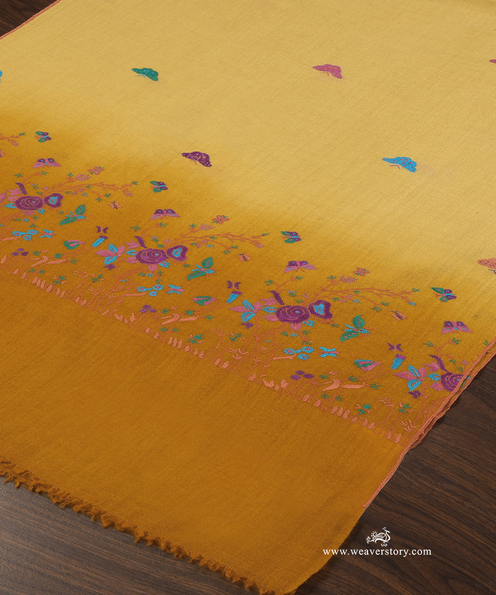 Yellow_Pure_Pashmina_Stole_With_Paper_Mache_Motifs_WeaverStory_04