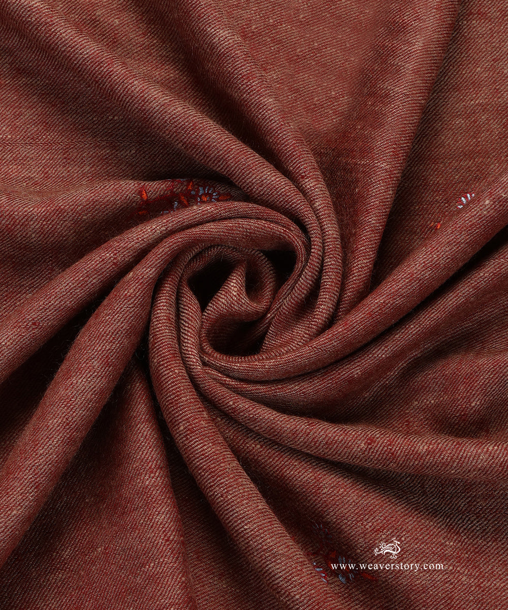 Brown_Handwoven_Paper_Mache_Pure_Pashmina_Stole_With_Contrast_Palla_WeaverStory_05