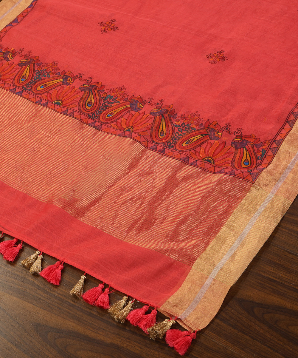 Carrot_Hand_Painted_Pure_Chanderi_Madhubani_Dupatta_WeaverStory_02