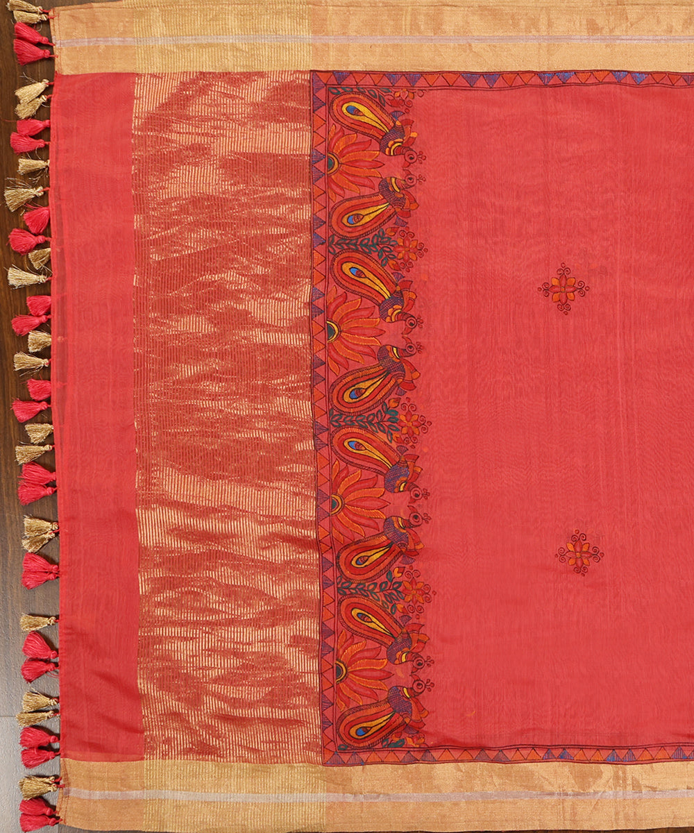 Carrot_Hand_Painted_Pure_Chanderi_Madhubani_Dupatta_WeaverStory_03