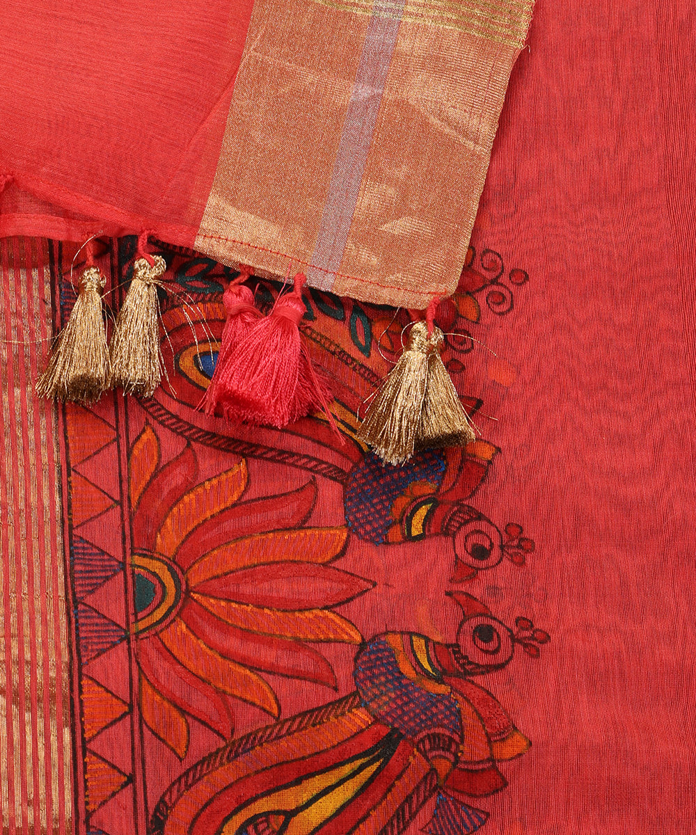 Carrot_Hand_Painted_Pure_Chanderi_Madhubani_Dupatta_WeaverStory_04