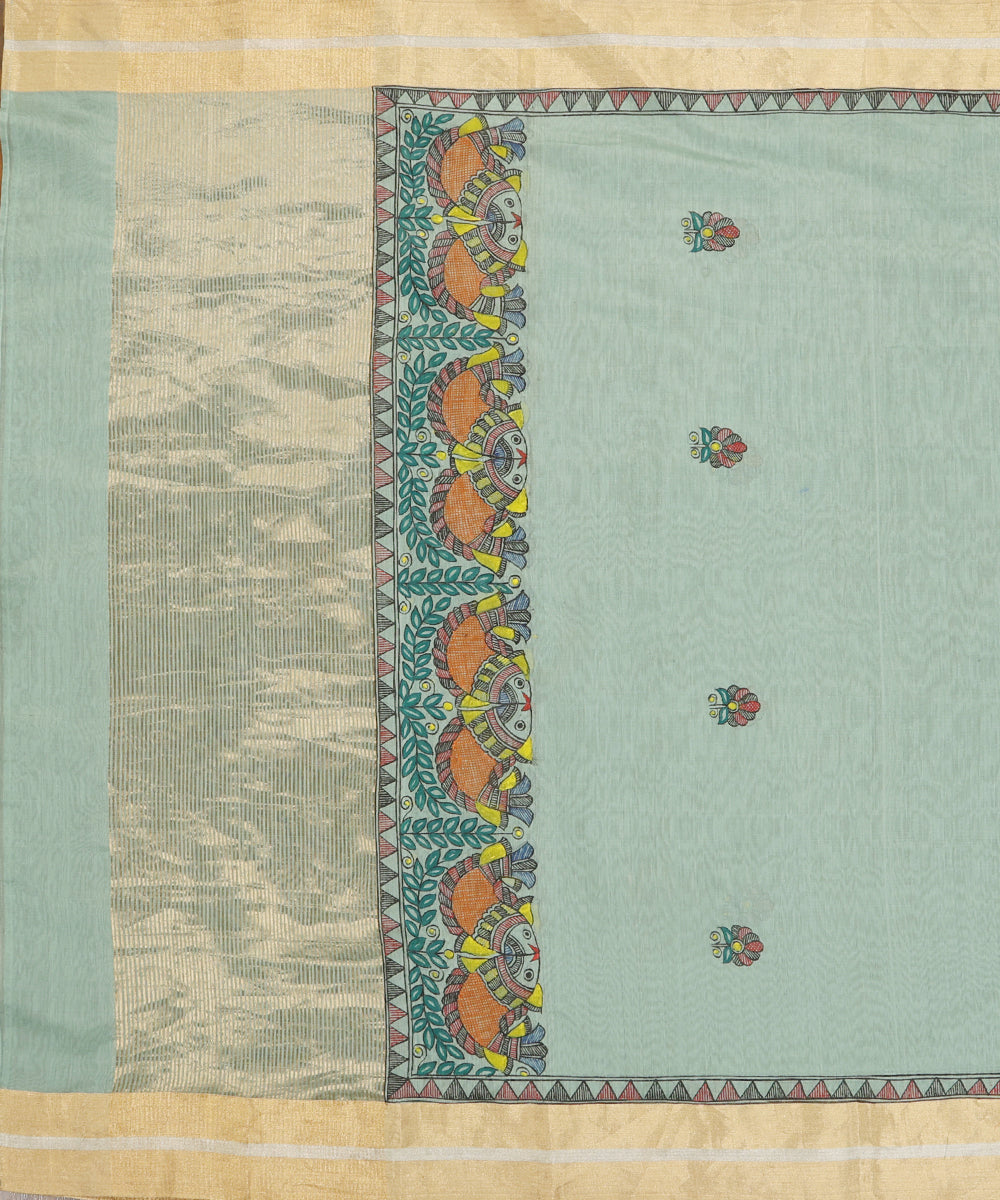 Sage_Green_Hand_Painted_Pure_Chanderi_Madhubani_Dupatta_WeaverStory_03