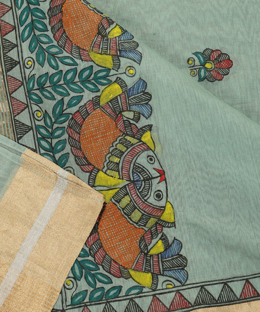 Sage_Green_Hand_Painted_Pure_Chanderi_Madhubani_Dupatta_WeaverStory_04