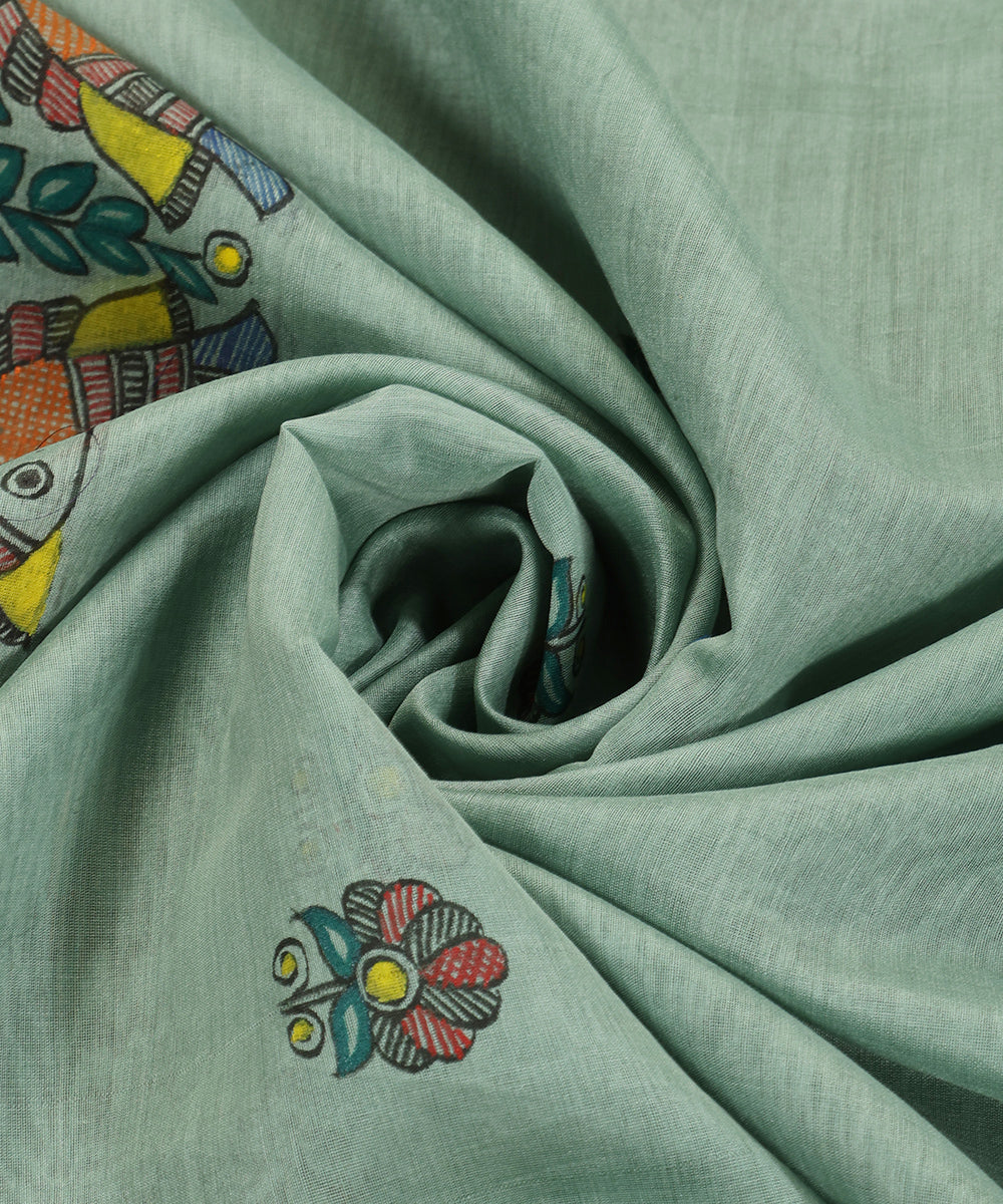 Sage_Green_Hand_Painted_Pure_Chanderi_Madhubani_Dupatta_WeaverStory_05
