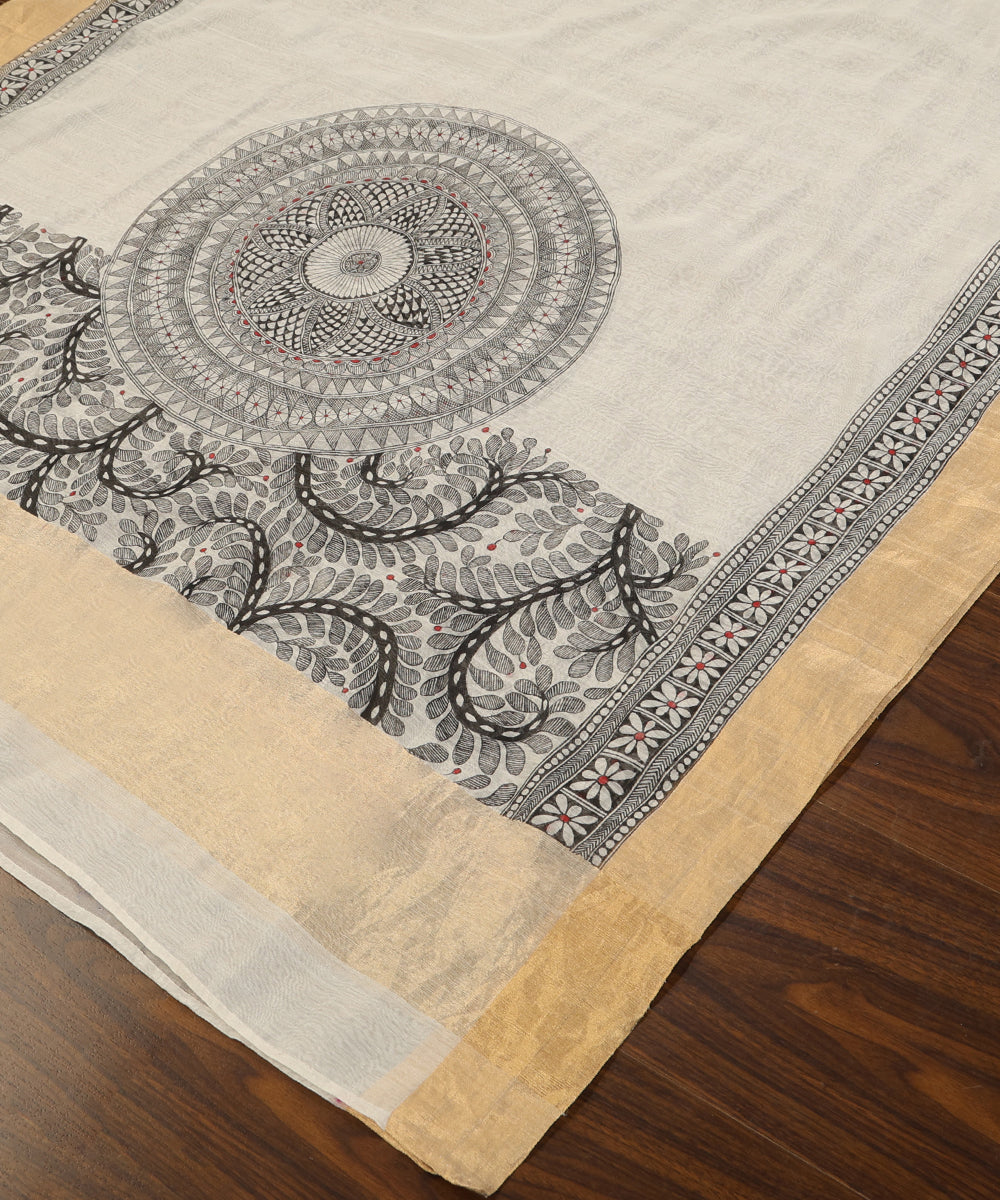 Offwhite_Hand_Painted_Pure_Chanderi_Madhubani_Dupatta_WeaverStory_03
