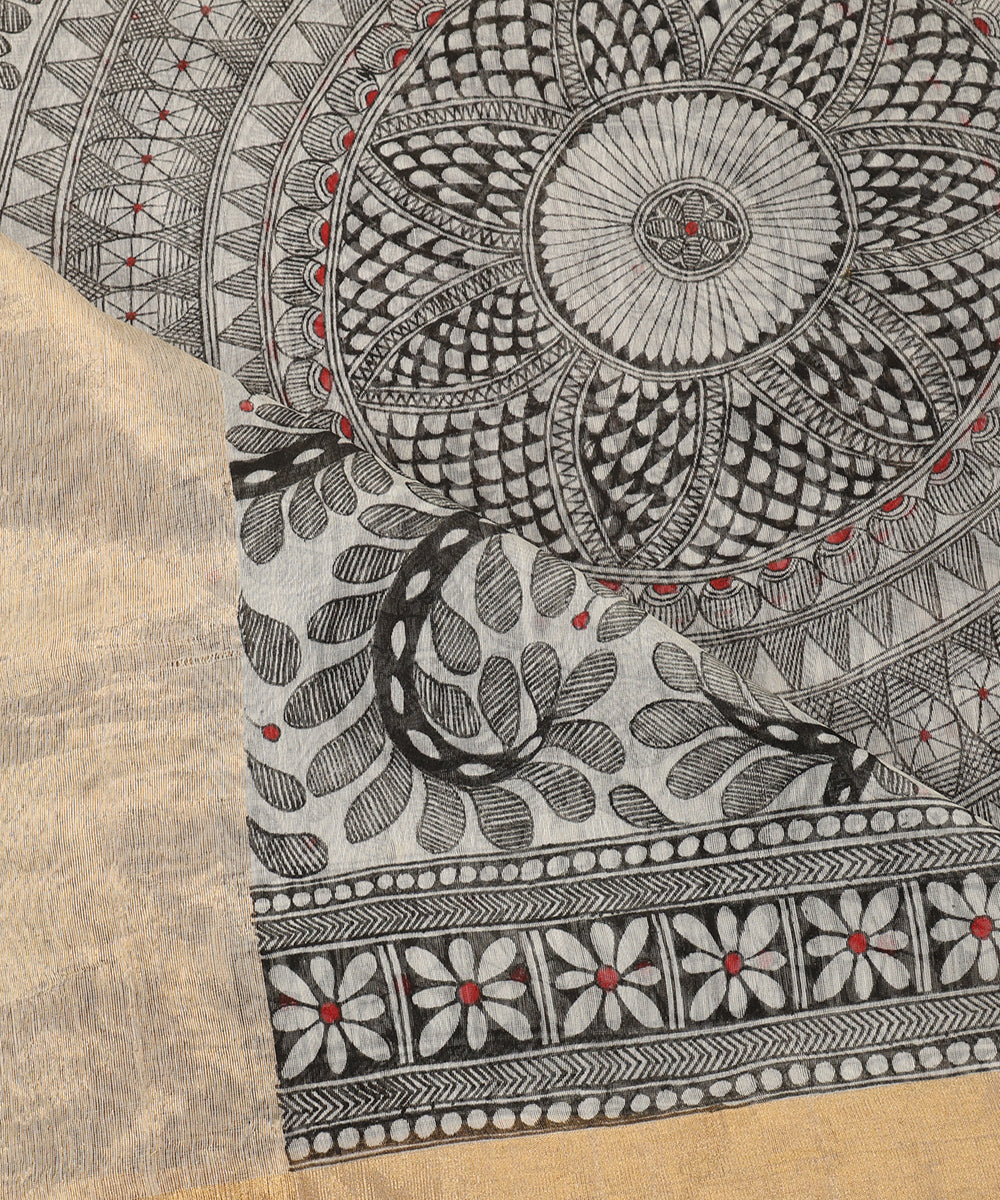 Offwhite_Hand_Painted_Pure_Chanderi_Madhubani_Dupatta_WeaverStory_04