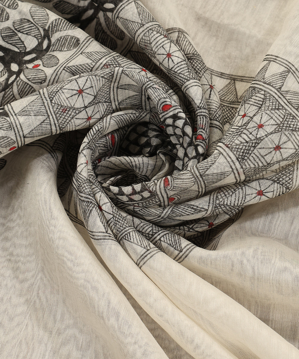 Offwhite_Hand_Painted_Pure_Chanderi_Madhubani_Dupatta_WeaverStory_05