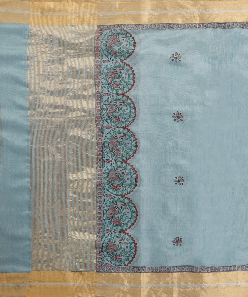 Light_Blue_Hand_Painted_Pure_Chanderi_Madhubani_Dupatta_WeaverStory_02