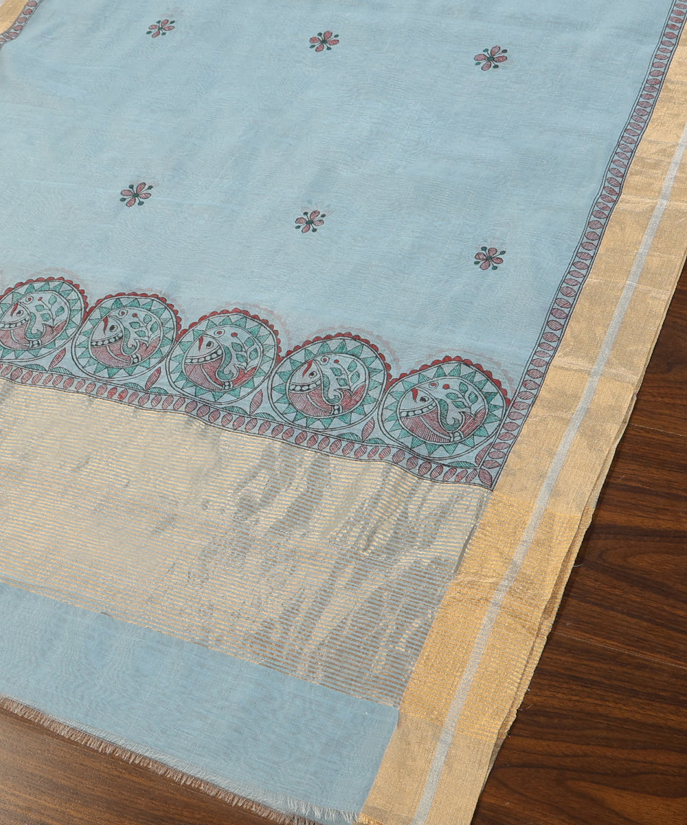 Light_Blue_Hand_Painted_Pure_Chanderi_Madhubani_Dupatta_WeaverStory_03