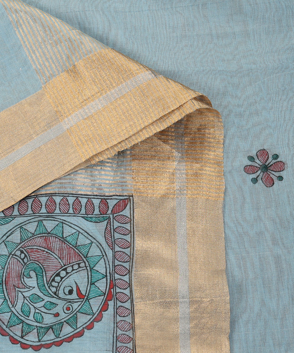 Light_Blue_Hand_Painted_Pure_Chanderi_Madhubani_Dupatta_WeaverStory_04