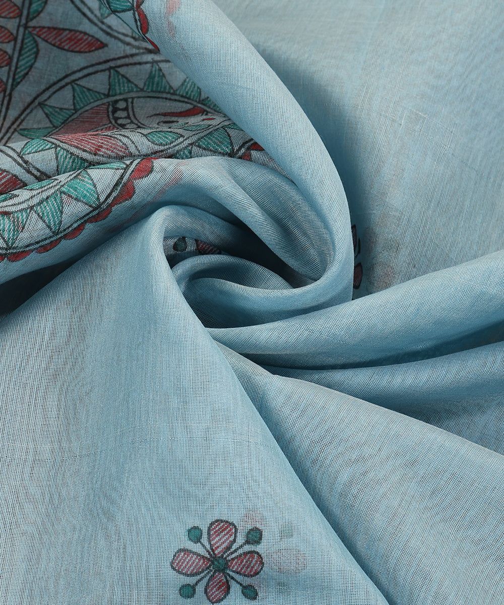 Light_Blue_Hand_Painted_Pure_Chanderi_Madhubani_Dupatta_WeaverStory_05