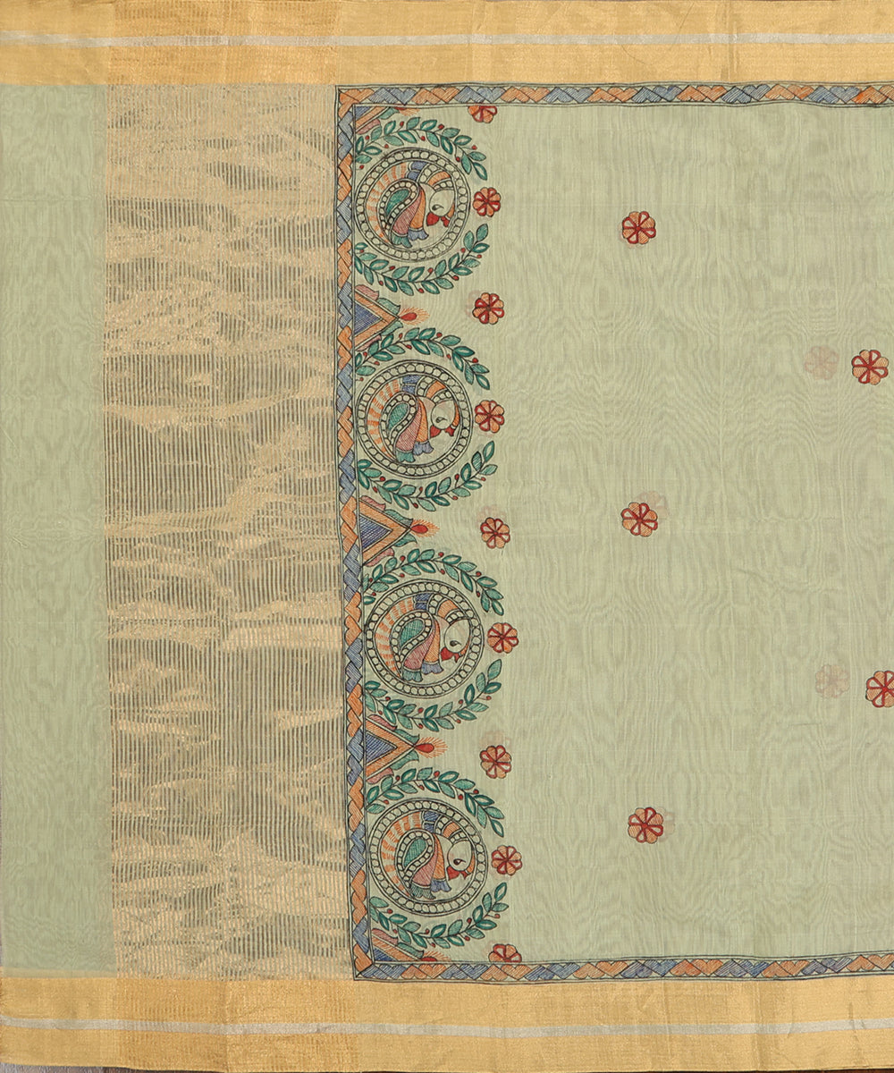 Pista_Green_Hand_Painted_Pure_Chanderi_Madhubani_Dupatta_WeaverStory_02