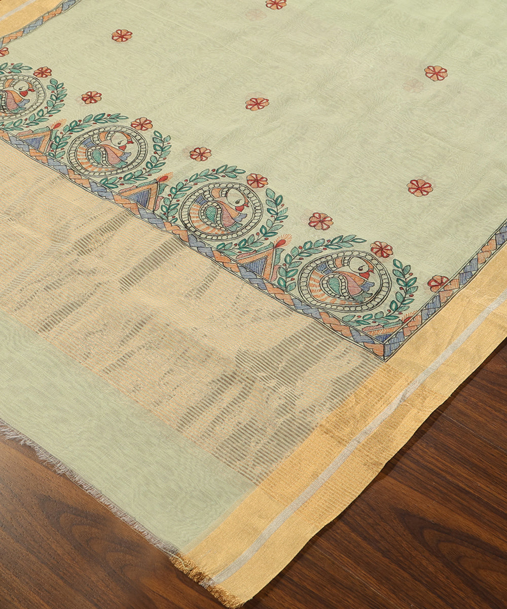 Pista_Green_Hand_Painted_Pure_Chanderi_Madhubani_Dupatta_WeaverStory_03