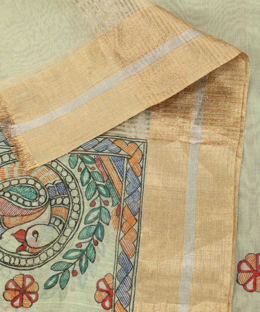 Pista_Green_Hand_Painted_Pure_Chanderi_Madhubani_Dupatta_WeaverStory_04