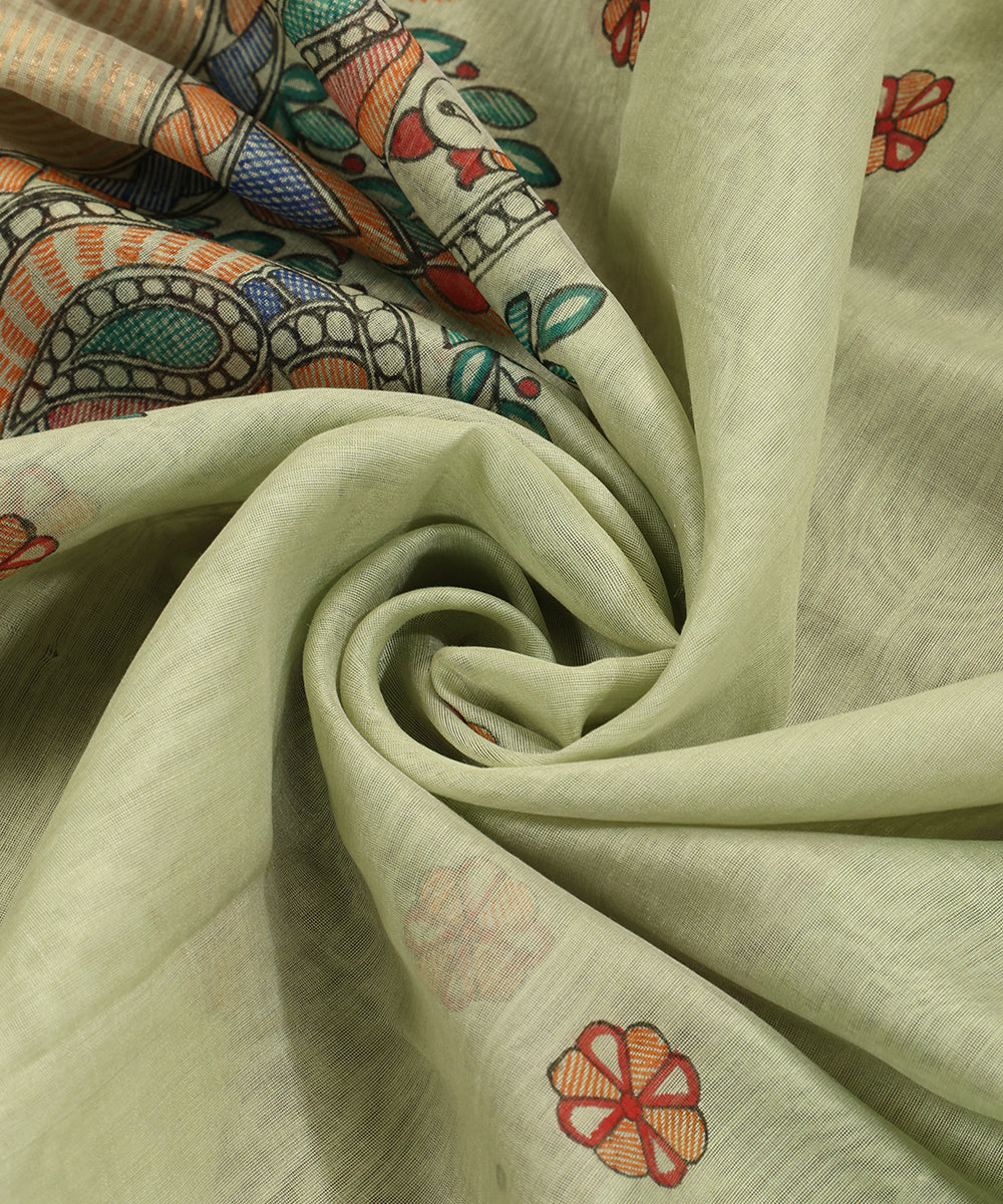 Pista_Green_Hand_Painted_Pure_Chanderi_Madhubani_Dupatta_WeaverStory_05