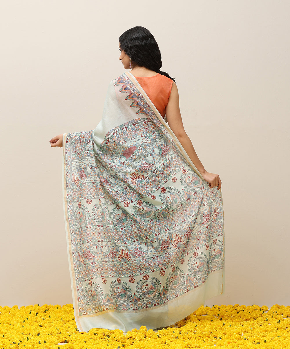 Pastel_Green_Handloom_Chanderi_Handpainted_Madhubani_Saree_With_Multicolor_Peacock_Motifs_WeaverStory_03