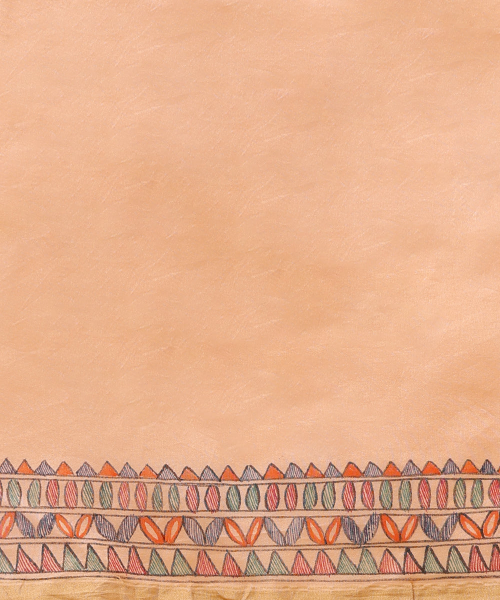 Peach_Handloom_Chanderi_Handpainted_Madhubani_Saree_With_Motifs_WeaverStory_05