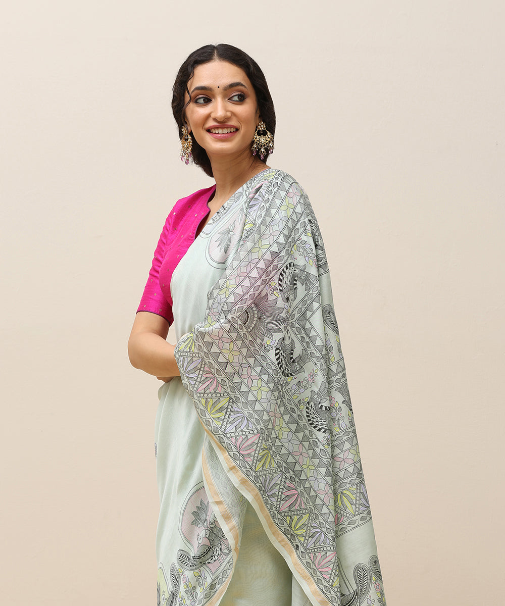 Pastel_Green_Handloom_Chanderi_Handpainted_Madhubani_Saree_With_Peacock_Motifs_WeaverStory_02