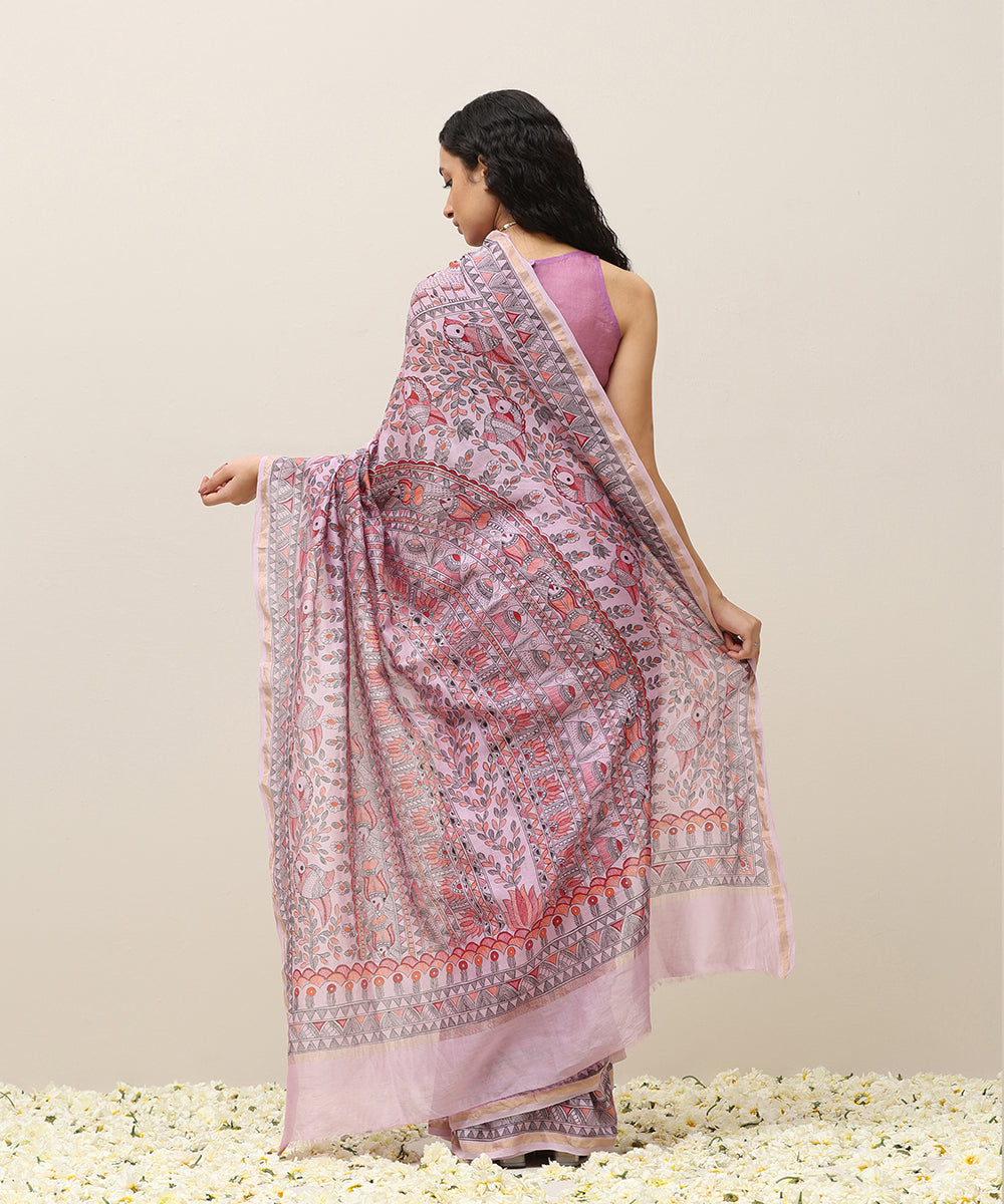 Lavender_Handloom_Chanderi_Handpainted_Madhubani_Saree_With_Elephant_Motifs_WeaverStory_03