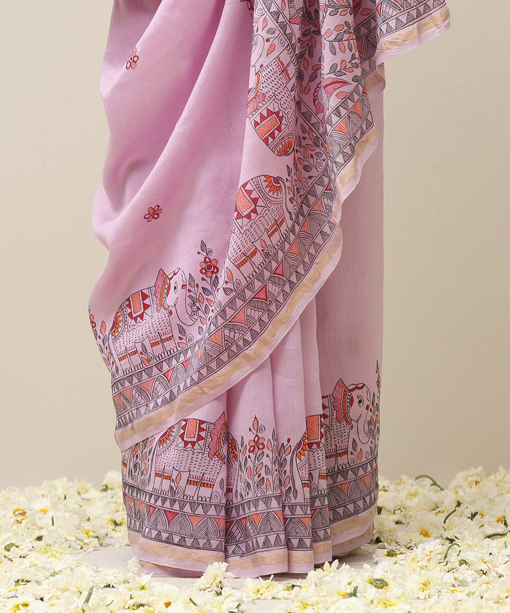 Lavender_Handloom_Chanderi_Handpainted_Madhubani_Saree_With_Elephant_Motifs_WeaverStory_04