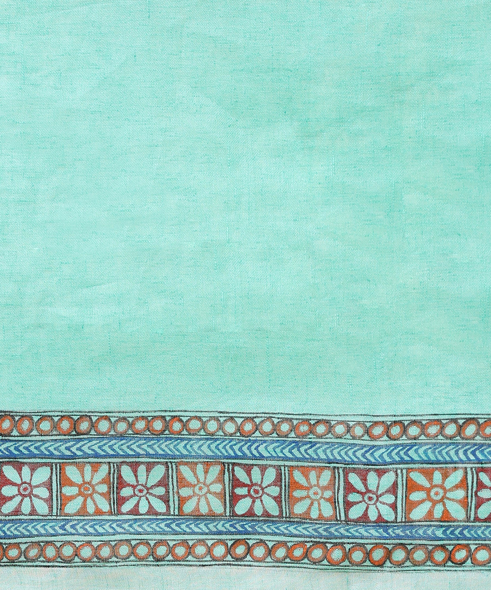 Sea_Green_Handloom_Linen_Handpainted_Madhubani_Saree_With_Border_WeaverStory_06