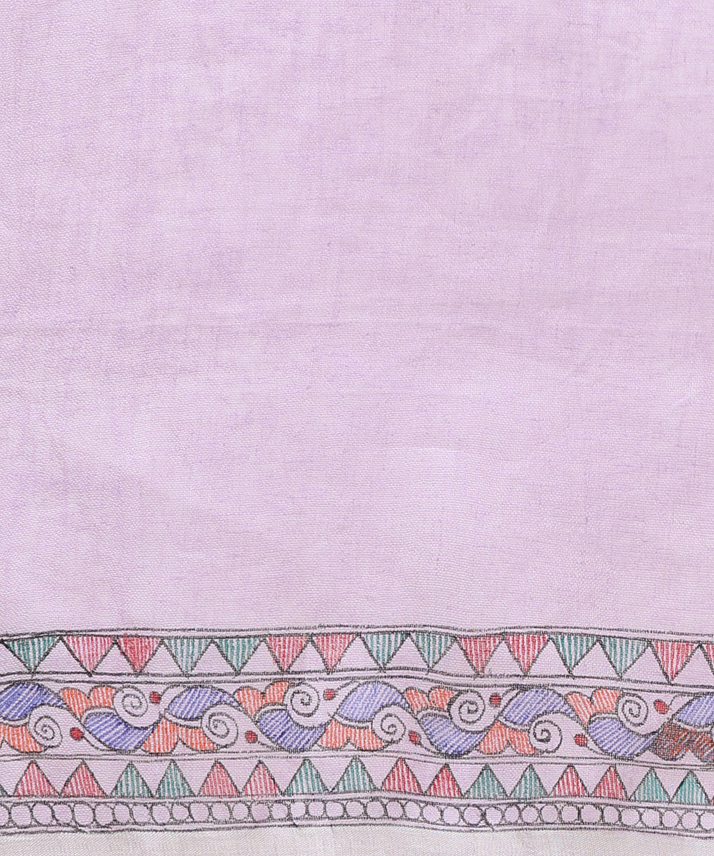 Handloom_Lavendar_Linen_Handpainted_Madhubani_Saree_With_Pink_Border_WeaverStory_05