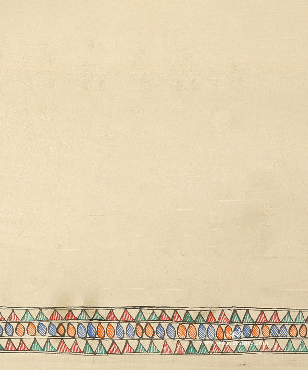Cream Handloom Chanderi Madhubani Fish and Bird Saree – Pre Order