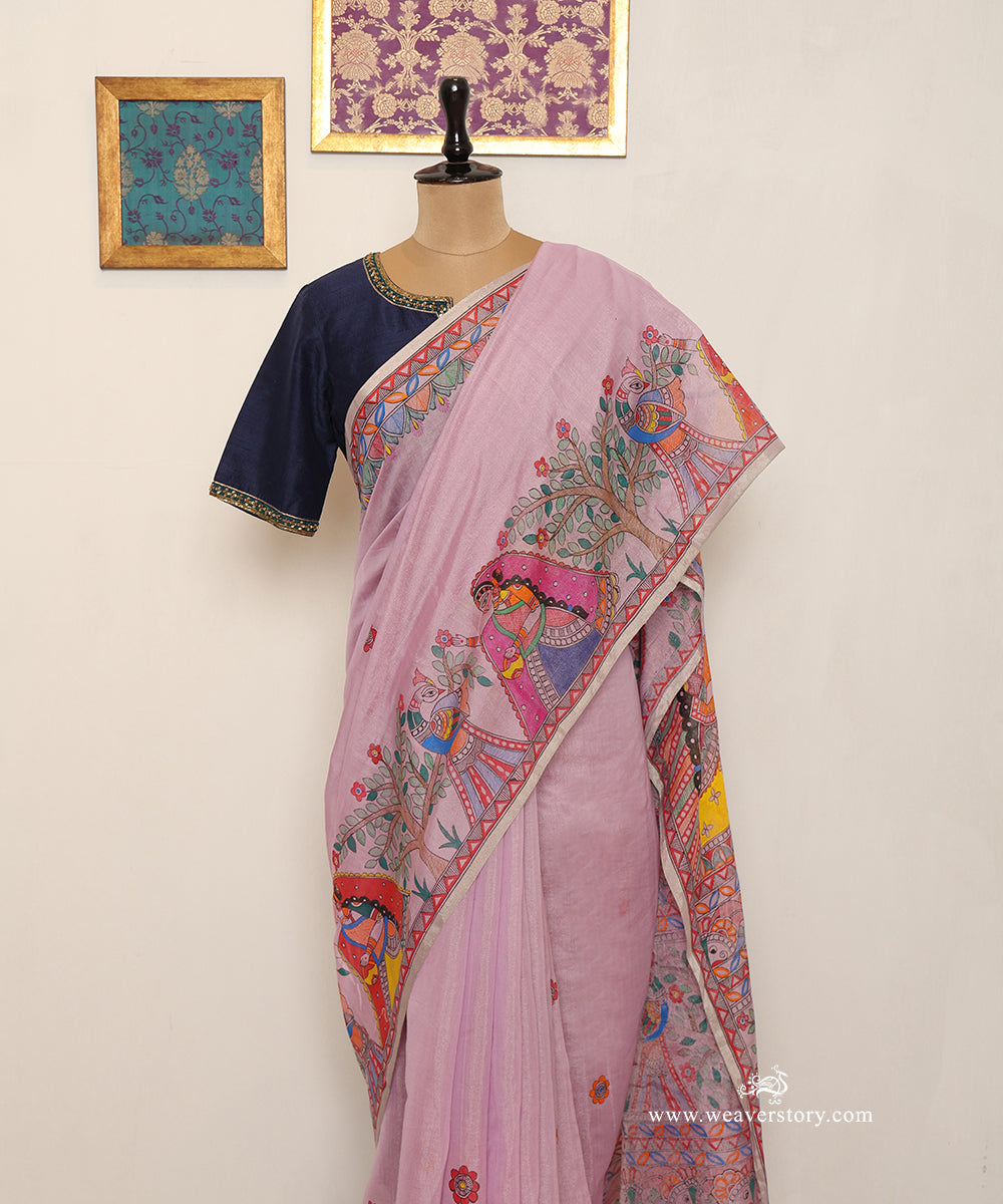 Mauve Handloom Chanderi Madhubani Tree of Life Saree – Pre Order