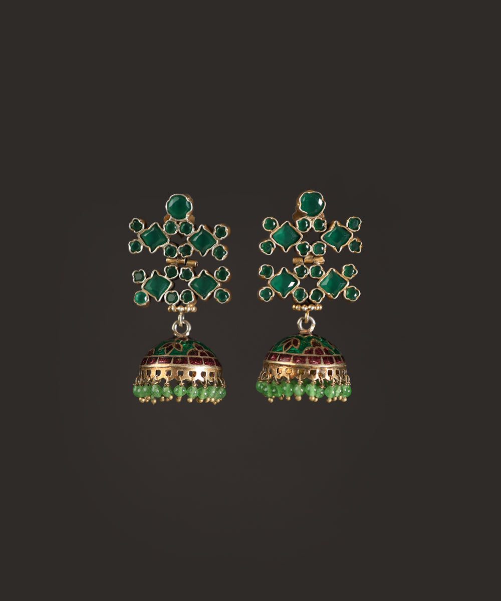 Shams_Handcrafted_Oxidised_Pure_Silver_Earrings_With_Green_Meenakari_WeaverStory_02