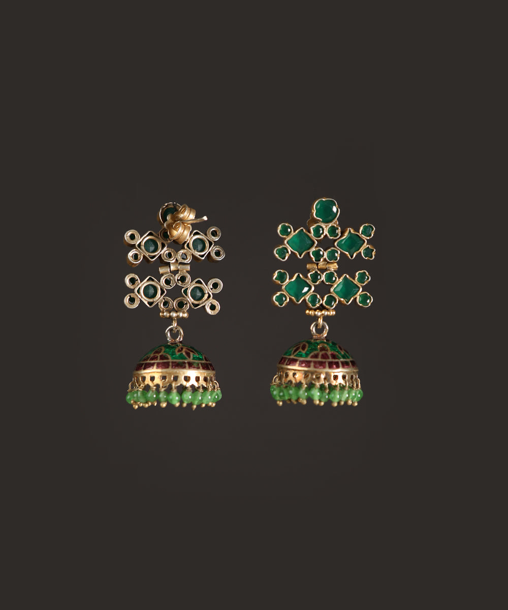 Shams_Handcrafted_Oxidised_Pure_Silver_Earrings_With_Green_Meenakari_WeaverStory_03