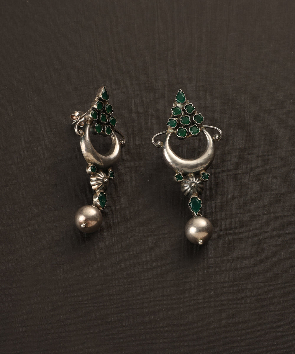 Mehran_Handcrafted_Oxidised_Pure_Silver_Green_Earrings_WeaverStory_02
